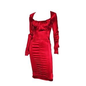 Iconic Tom Ford Gucci Fall 2003 Red Silk Corseted Bustle Dress 38